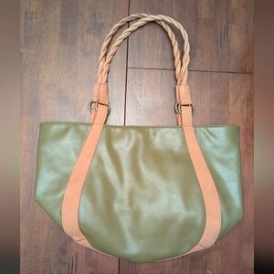 Olive Green and Tan Large Women's Tote Bag